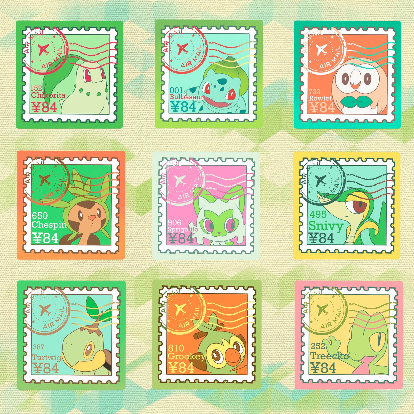 Grass Type Stamps (mockups) vinyl sticker (pack of 9)