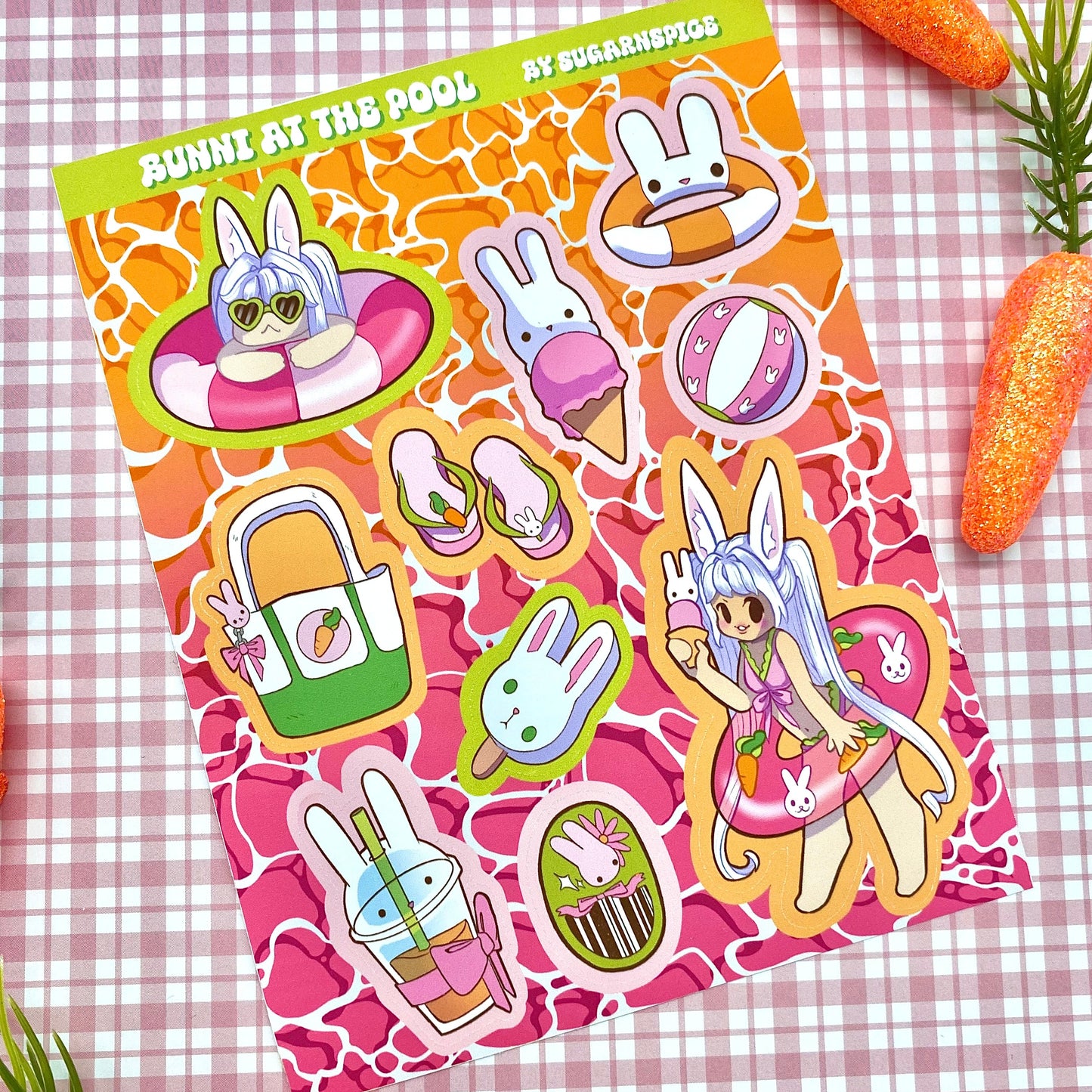 Bunni at the pool Sticker Sheet