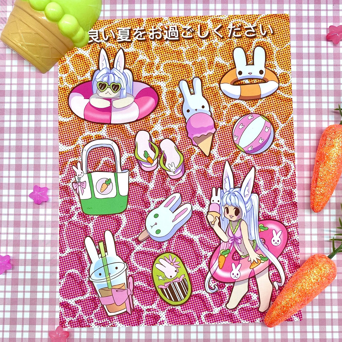 Bunni at the pool matte mini art print