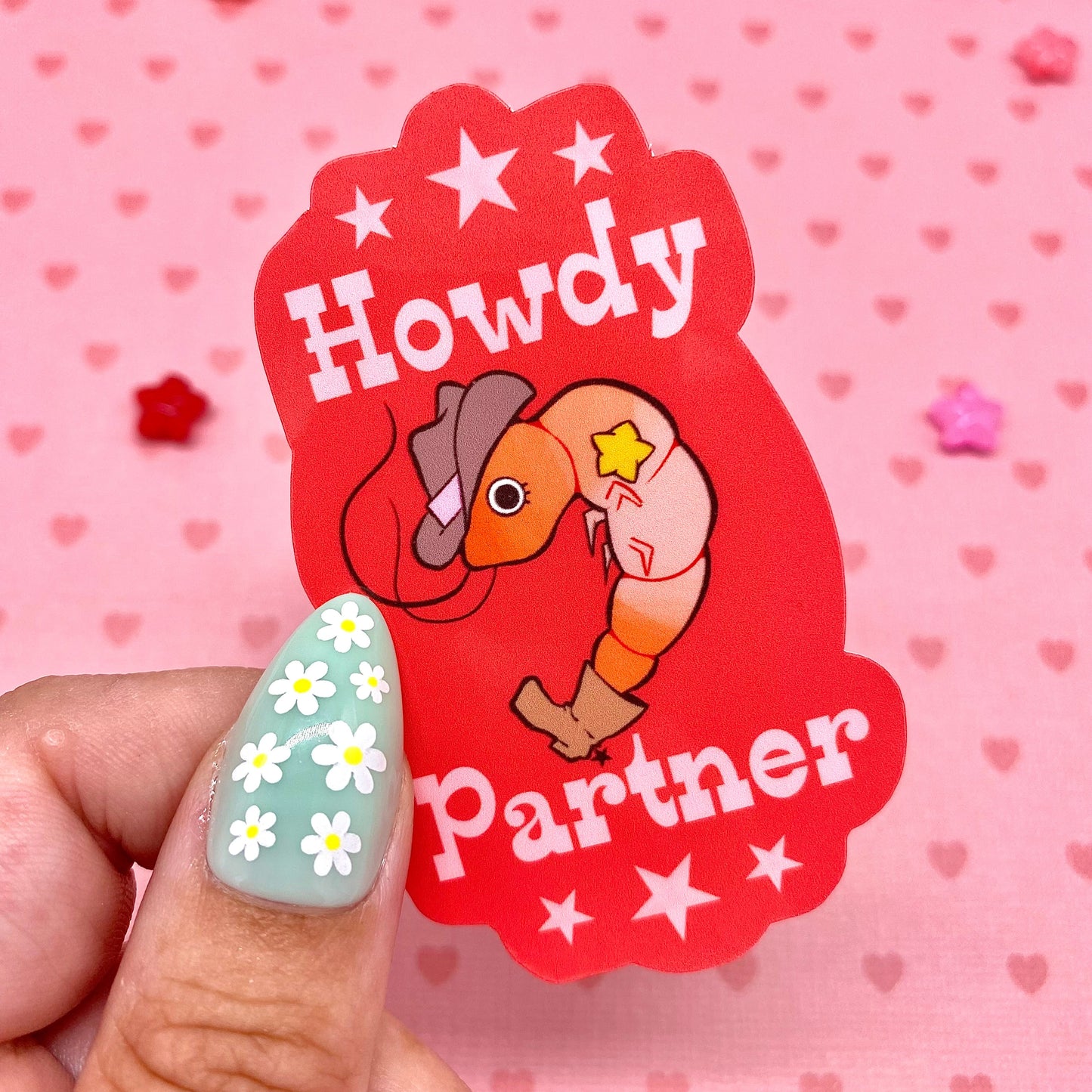 Howdy partner shrimp vinyl sticker