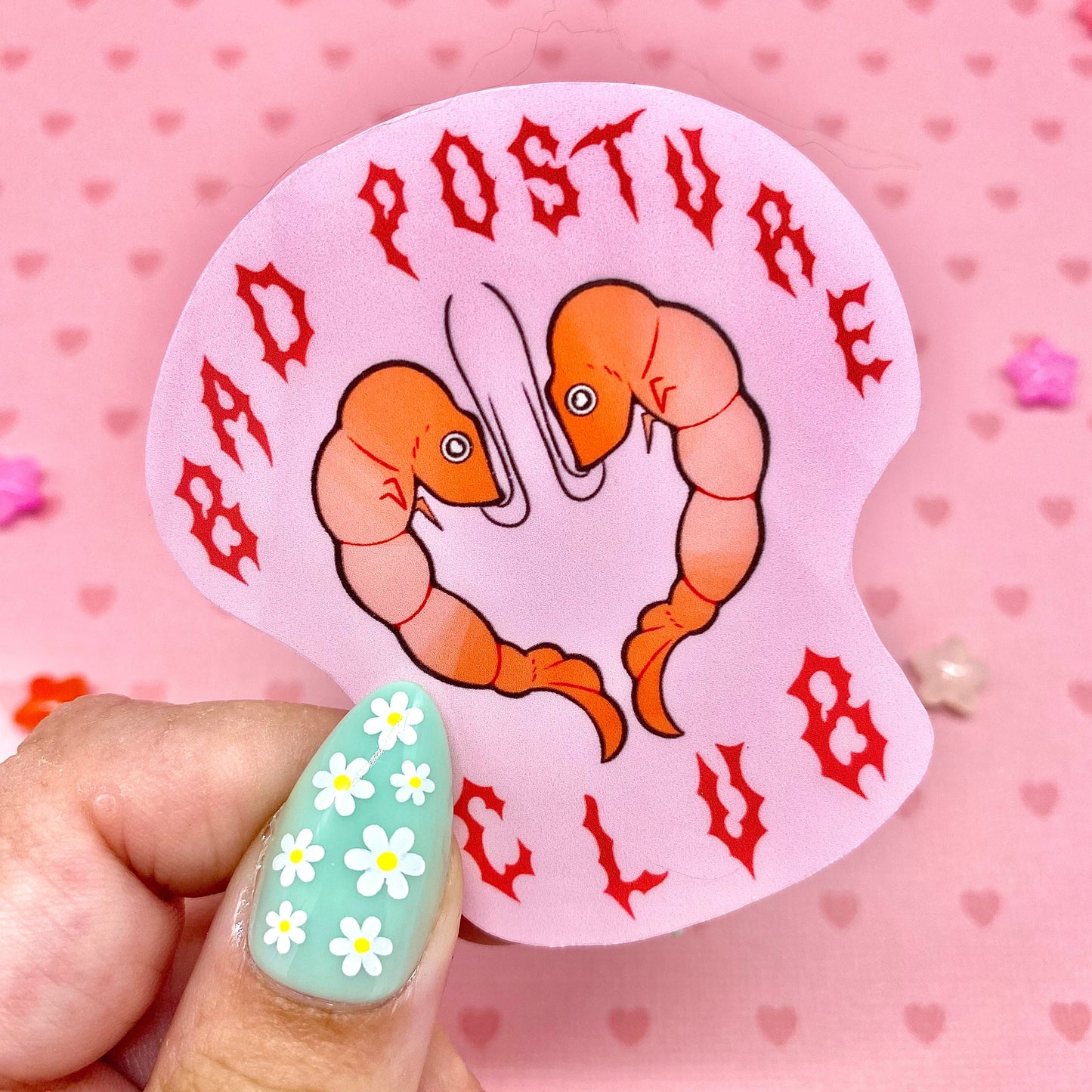 Bad posture club shrimp vinyl sticker