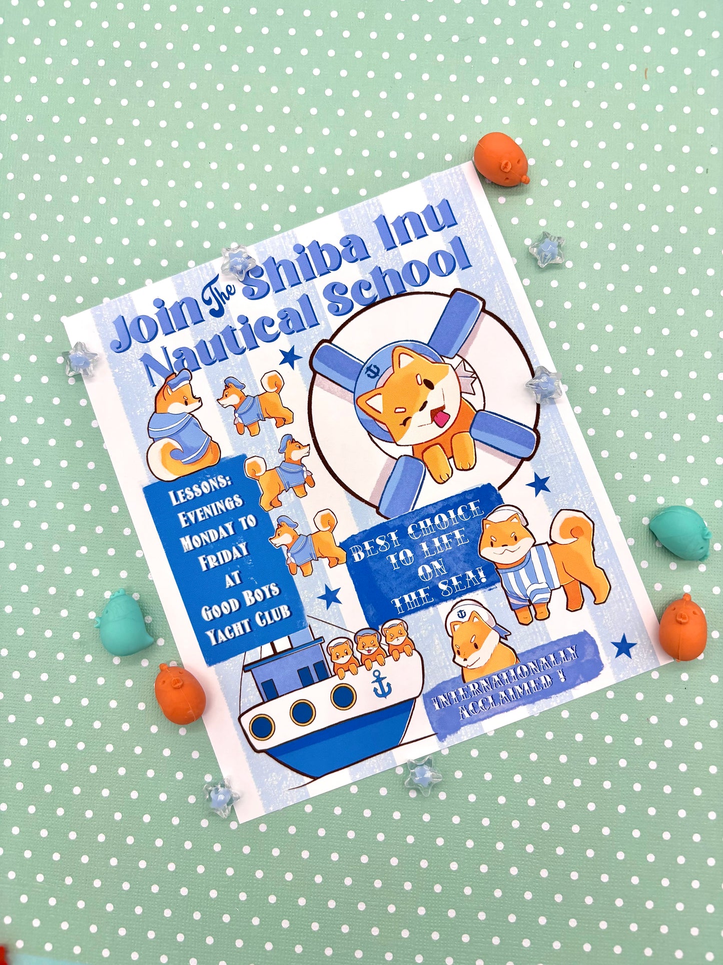 Shiba Inu Sailors mini art print