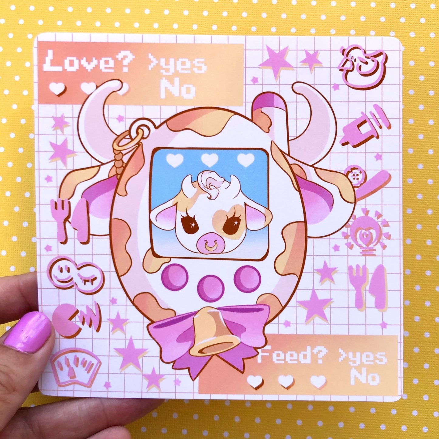 Yellow Moolisa Tamagotchi Square Art Mini Print (2 sizes available)