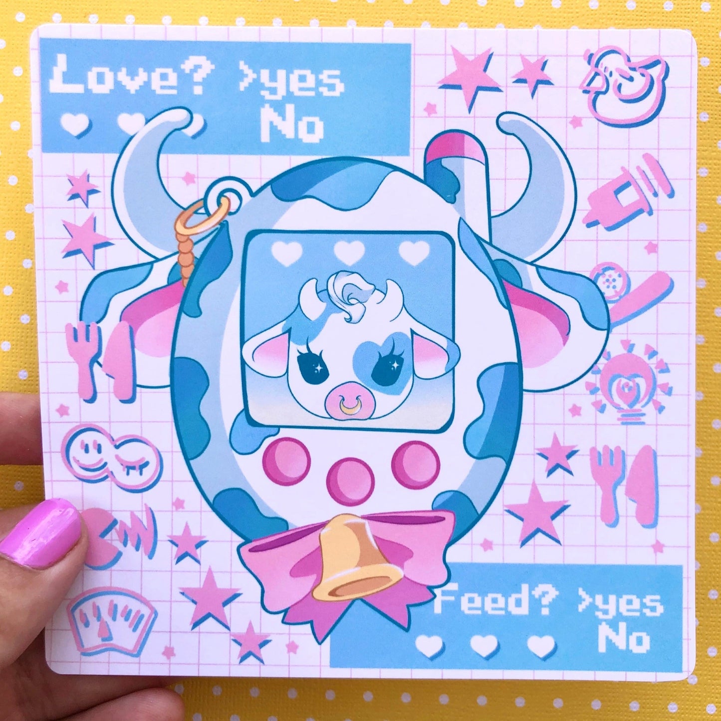 Blue Moolisa Tamagotchi Square Art Mini Print (2 sizes available)