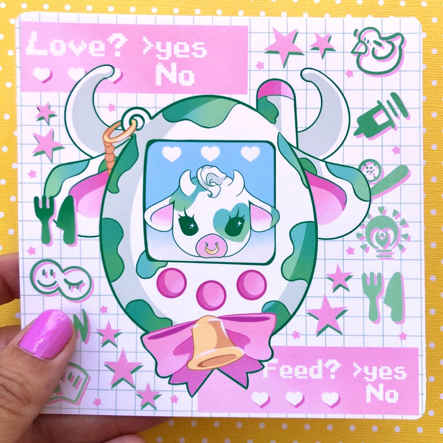 Green Moolisa Tamagotchi Square Art Mini Print (2 sizes available)