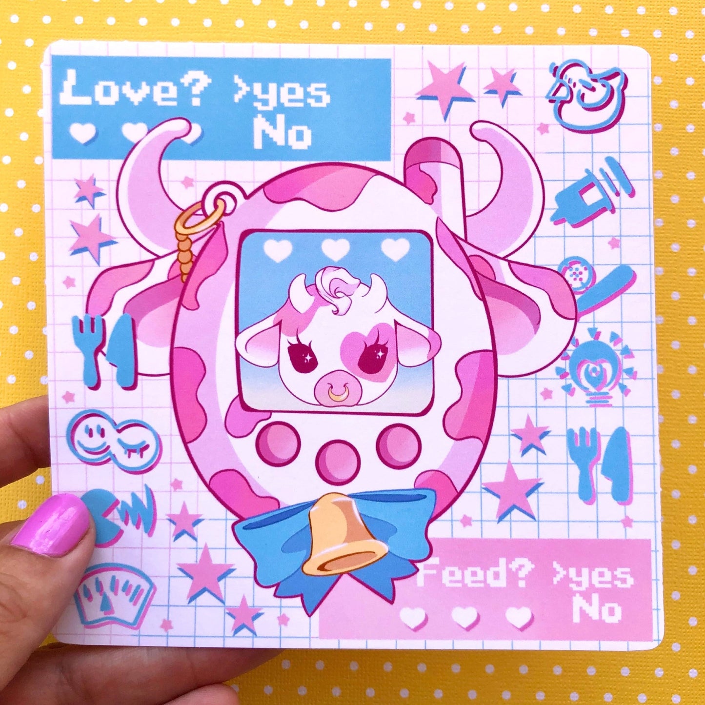 Pink Moolisa Tamagotchi Square Art Mini Print (2 sizes available)