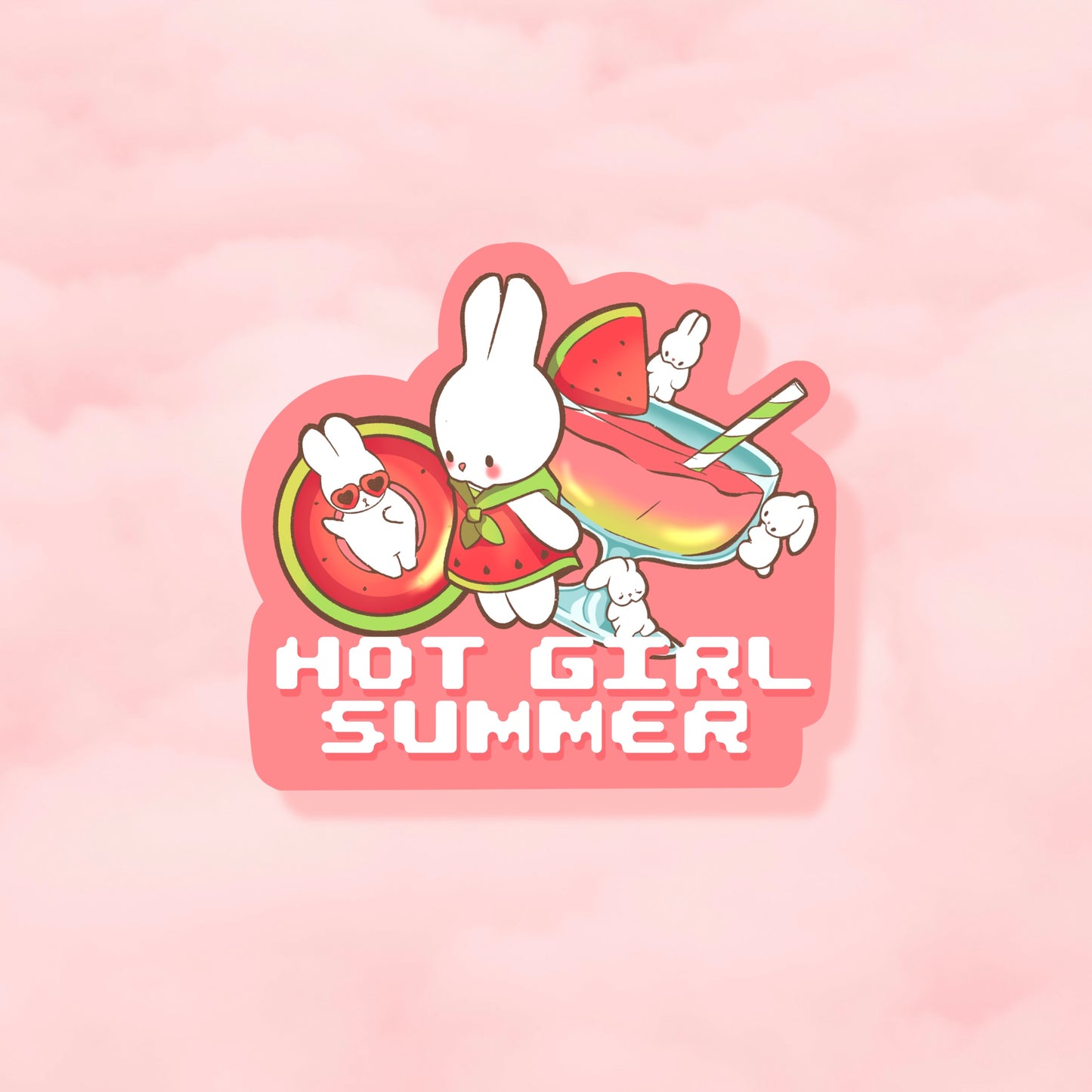 Hot Girl Summer Watermelon Bunny Holographic vinyl sticker