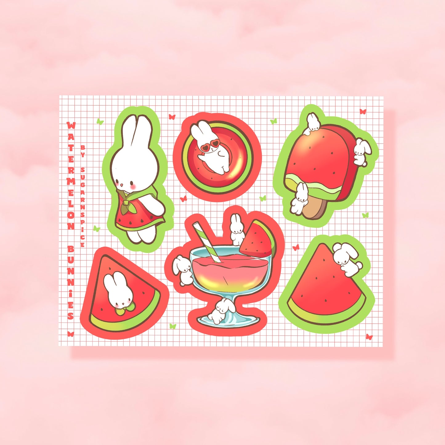 Watermelon Bunnies Sticker Sheet