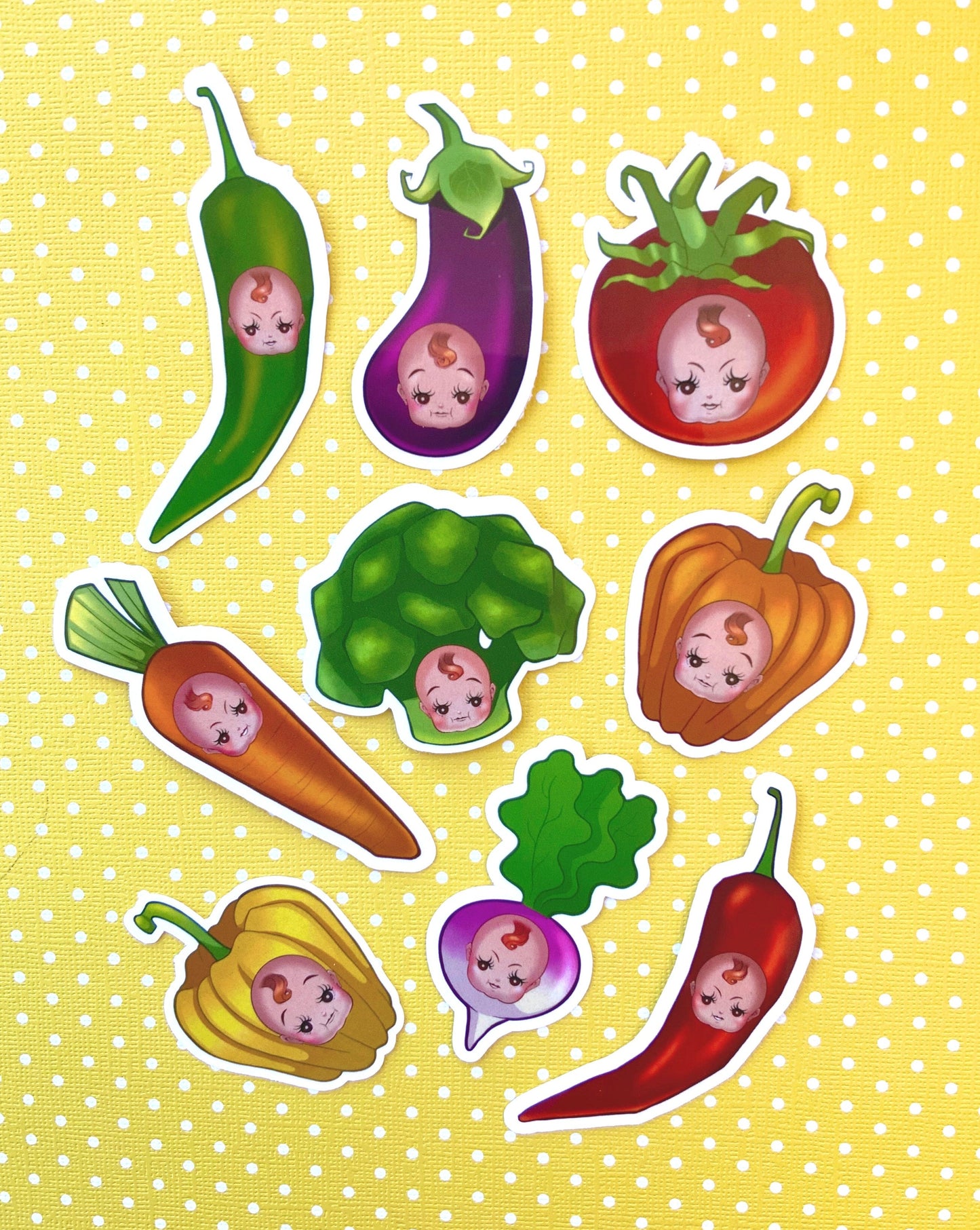 Veggie Kewpie babies vinyl sticker pack of 9
