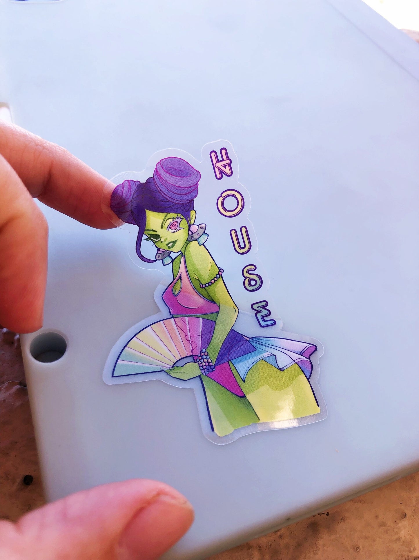 House music PLUR alien rave girl clear vinyl sticker