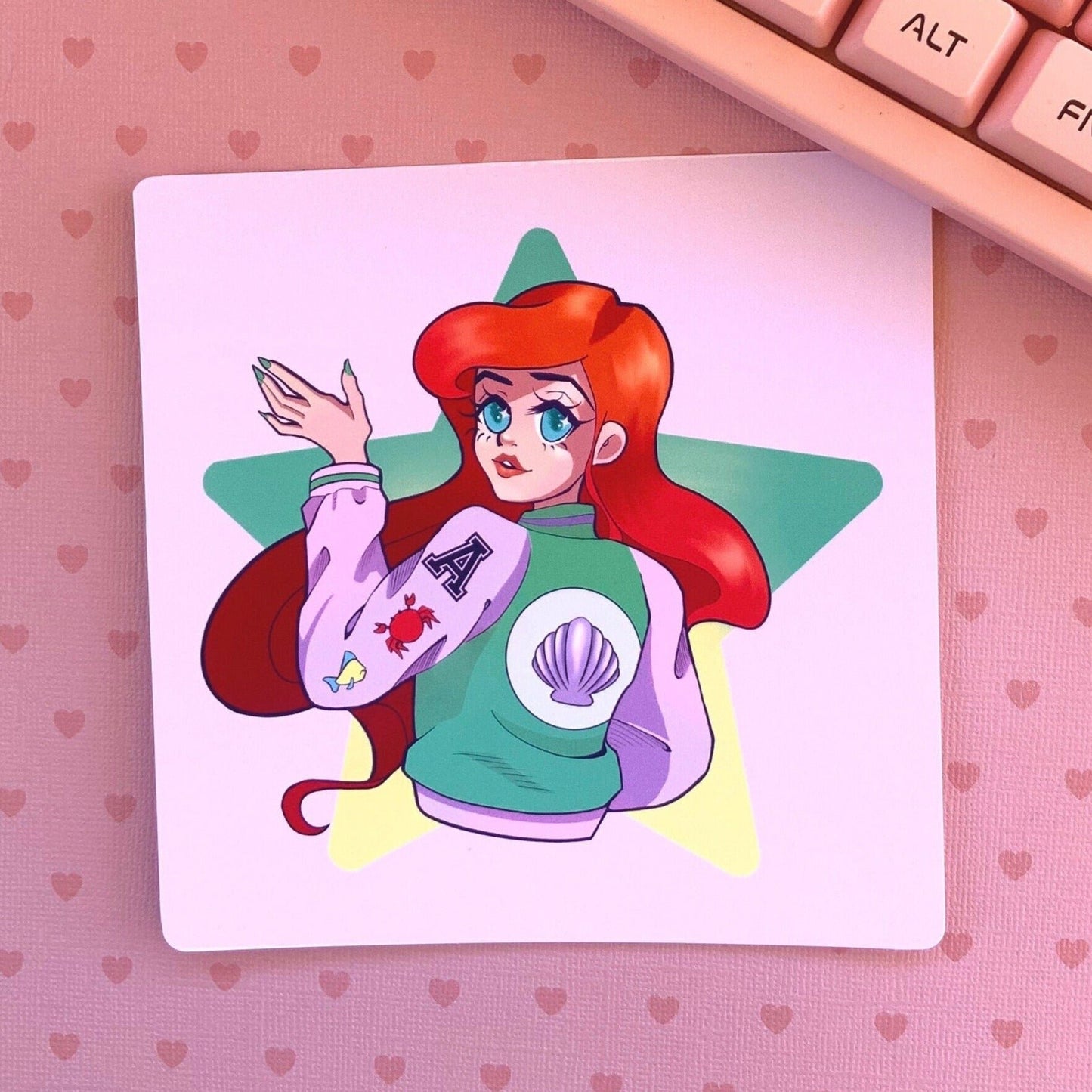 Princess Ariel the little mermaid inspired varsity jacket Art square mini print (2 sizes available)