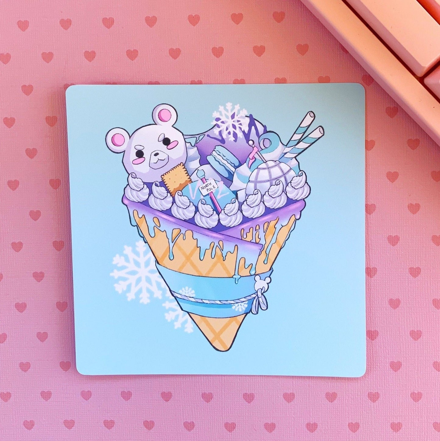 Polar Bear Crepe Art square mini print (2 sizes available)