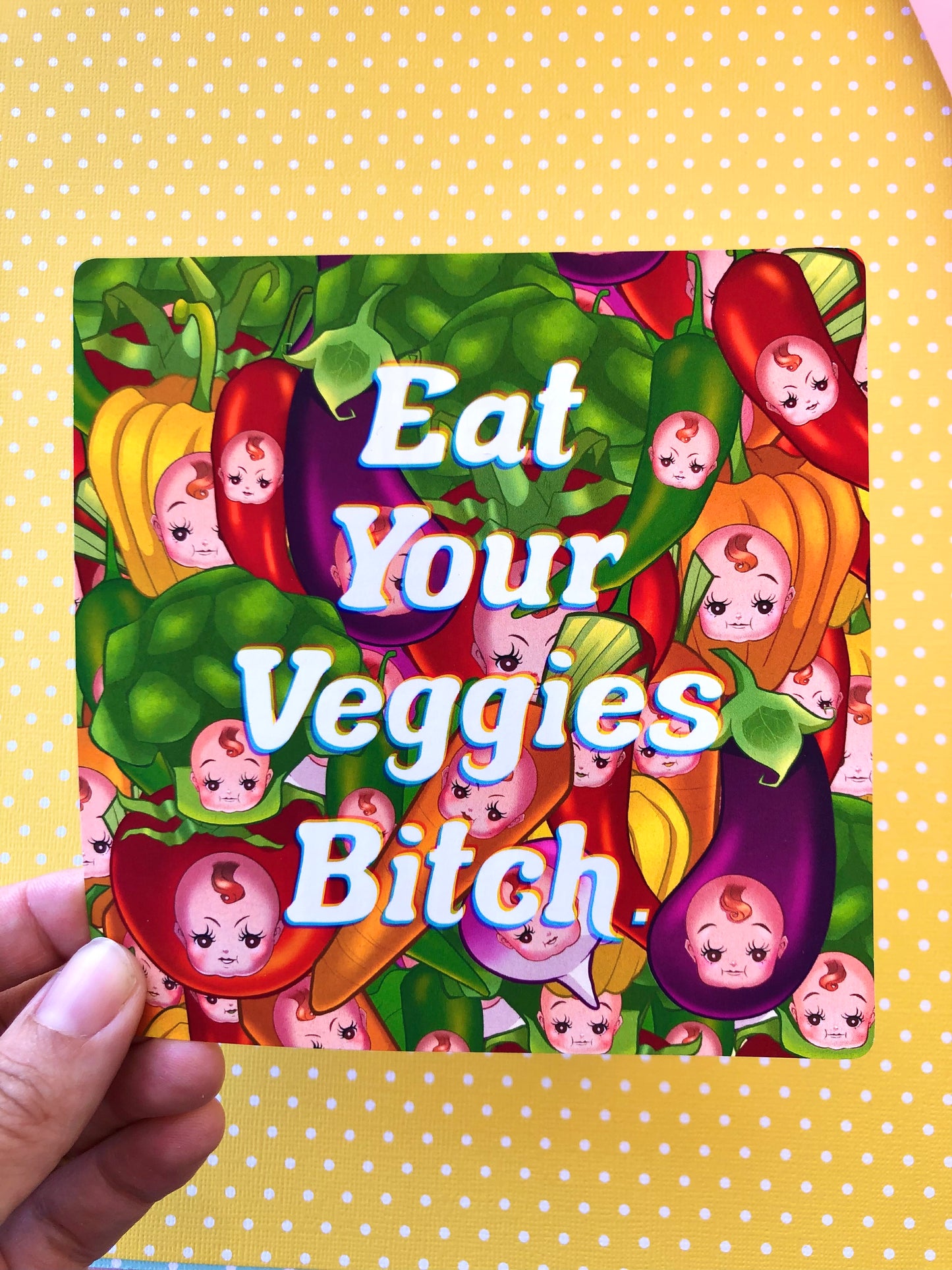 Eat your Veggies B*tch Kewpie Babies Square Art Mini Print (2 sizes available)