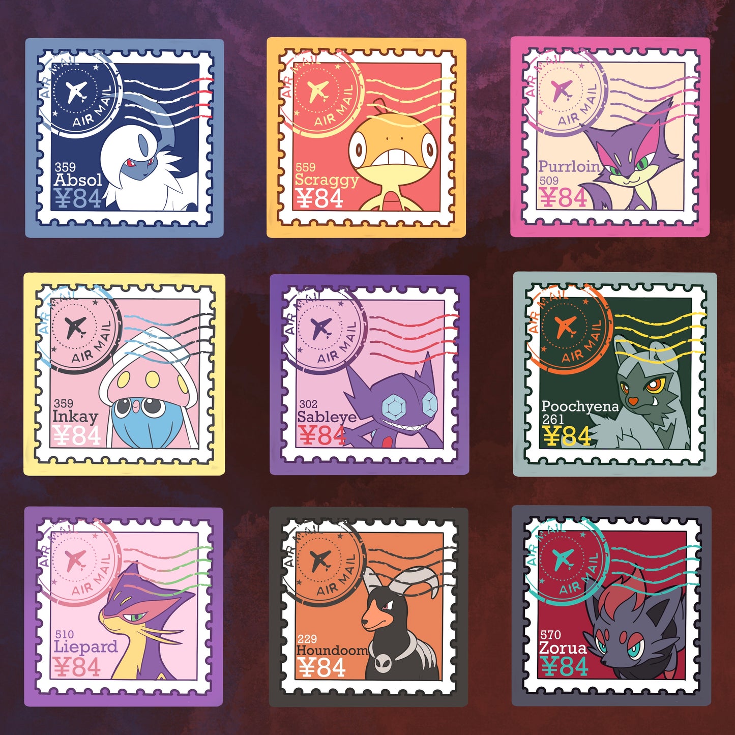 Dark Type Pokepal Stamps (mockups) vinyl  sticker pack