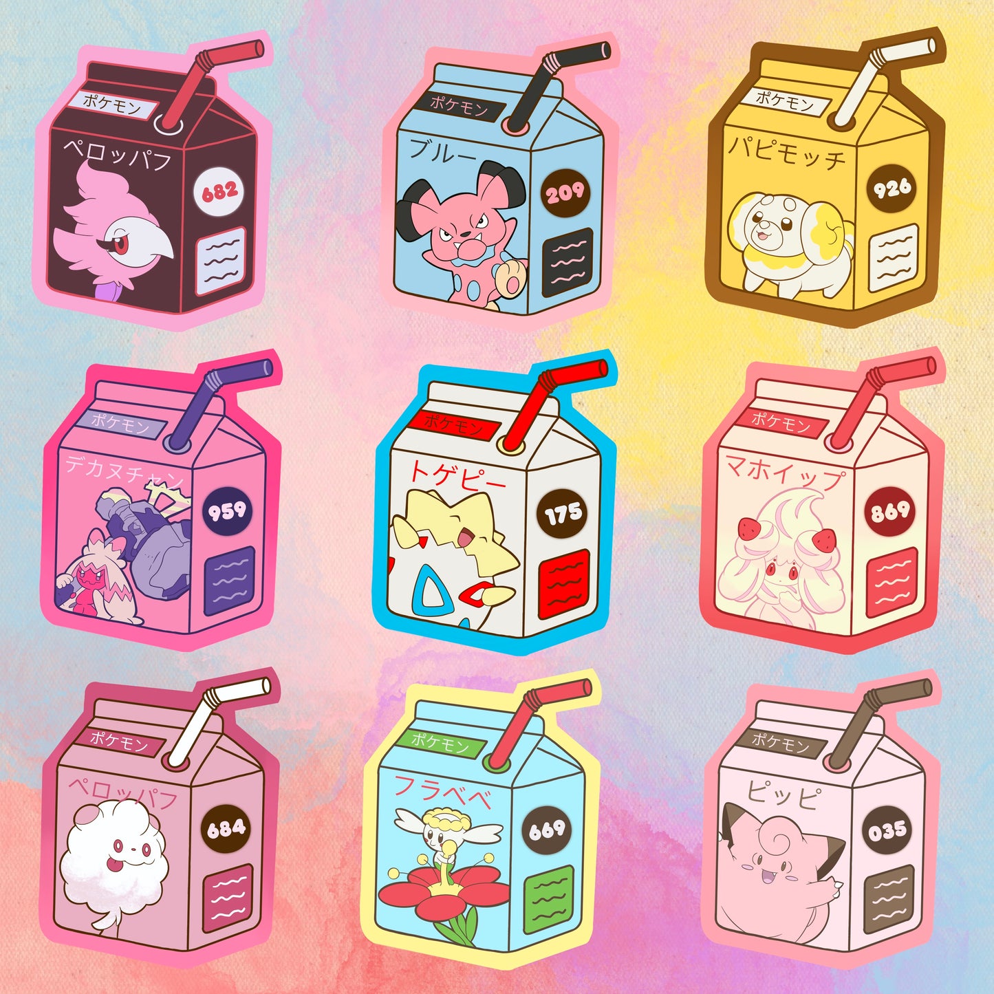 Fairy Type Juice Boxes vinyl sticker set