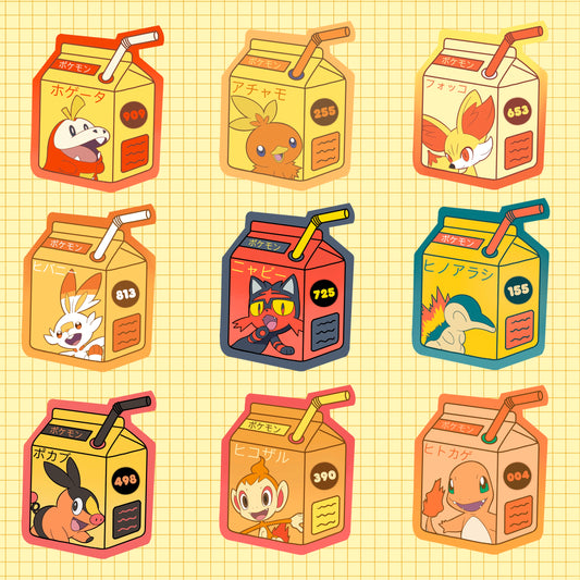 Fire Type Starters Juice Boxes vinyl stickers (set of 9)