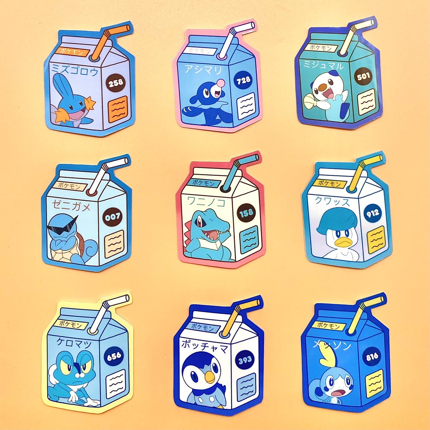 Water Type Starters Juice Boxes vinyl sticker pack