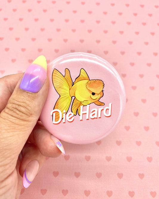 Die Hard Oranda Goldfish Button Pin