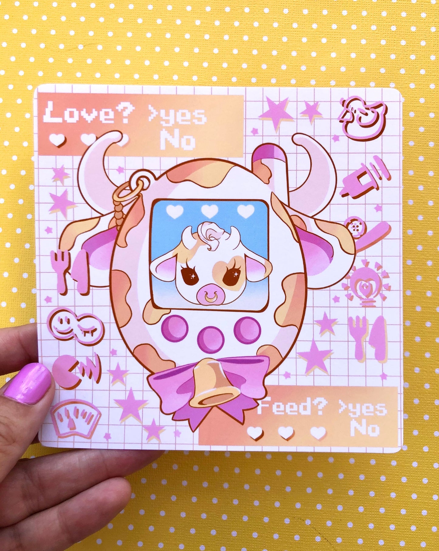 Yellow Moolisa Tamagotchi Square Art Mini Print (2 sizes available)