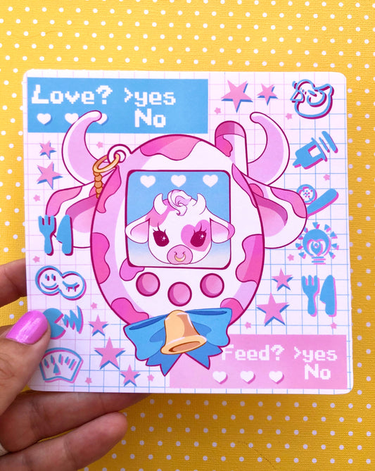 Pink  Moolisa Tamagotchi Square Art Mini Print (2 sizes available)