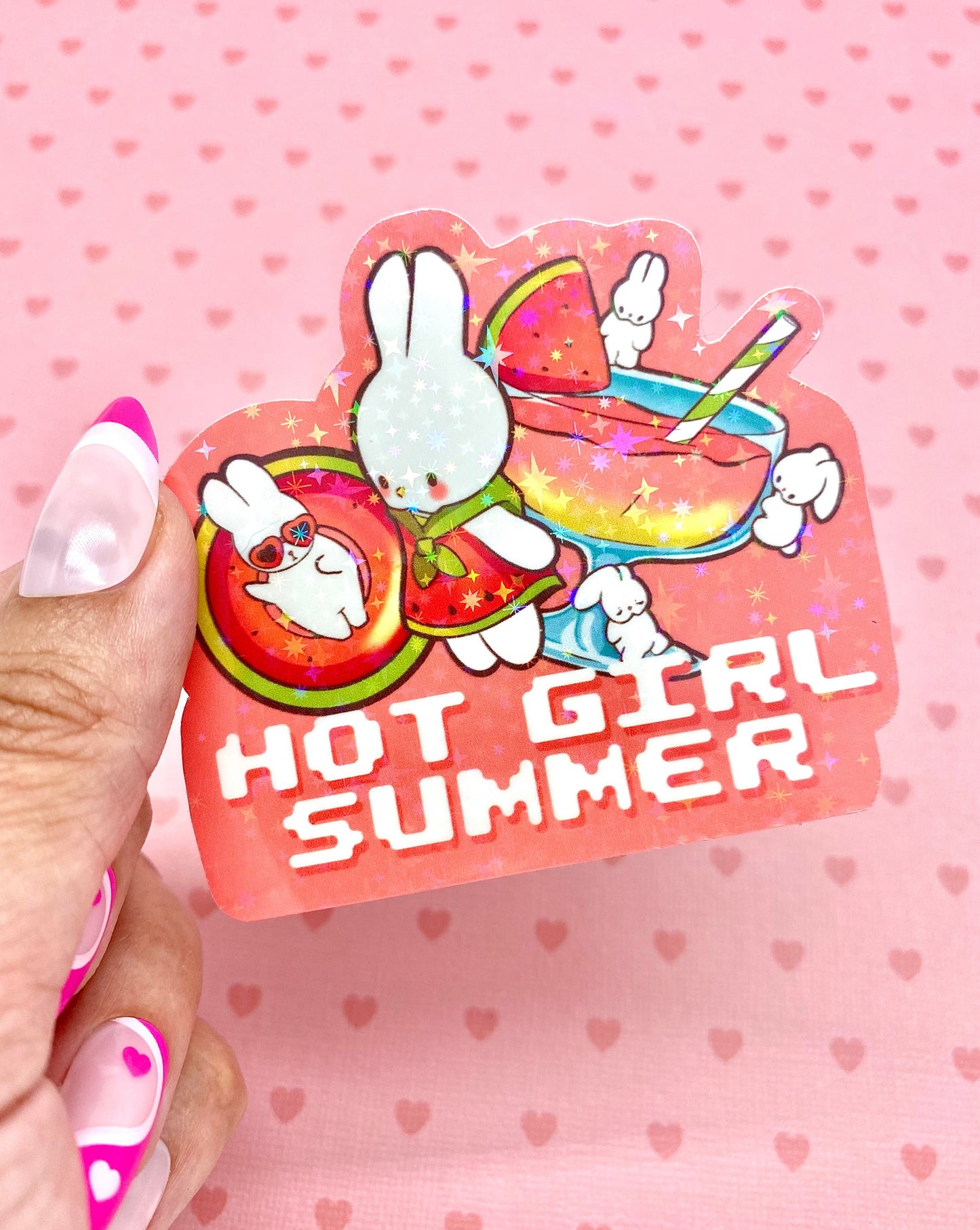 Hot Girl Summer  Watermelon Bunny Holographic vinyl sticker