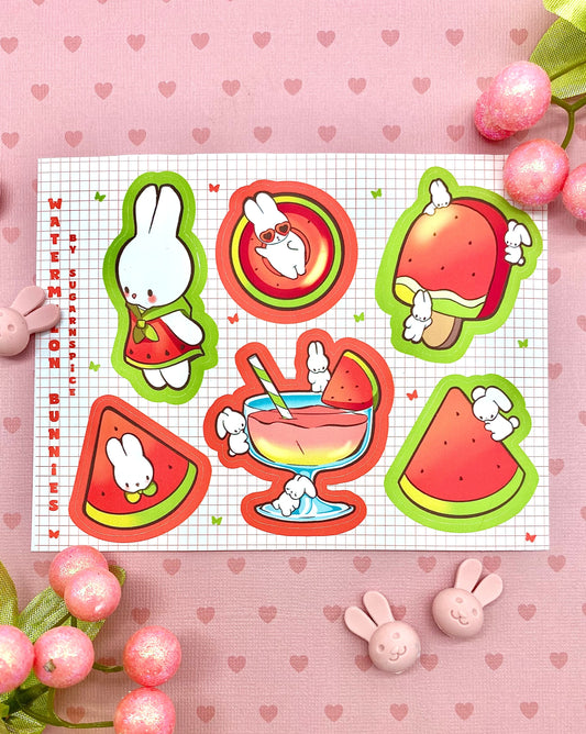 Watermelon Bunnies Sticker Sheet