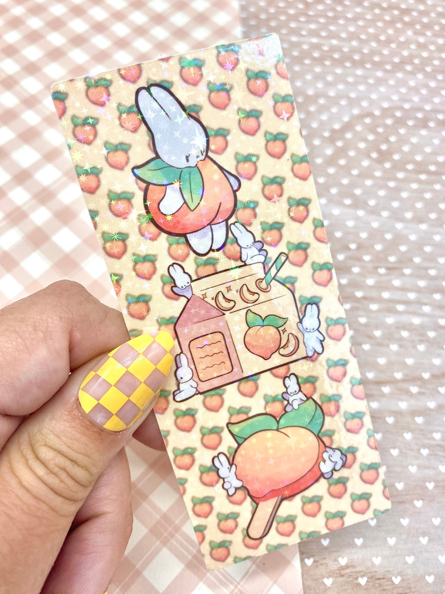 Peaches and Bunnies Holographic Bookmark