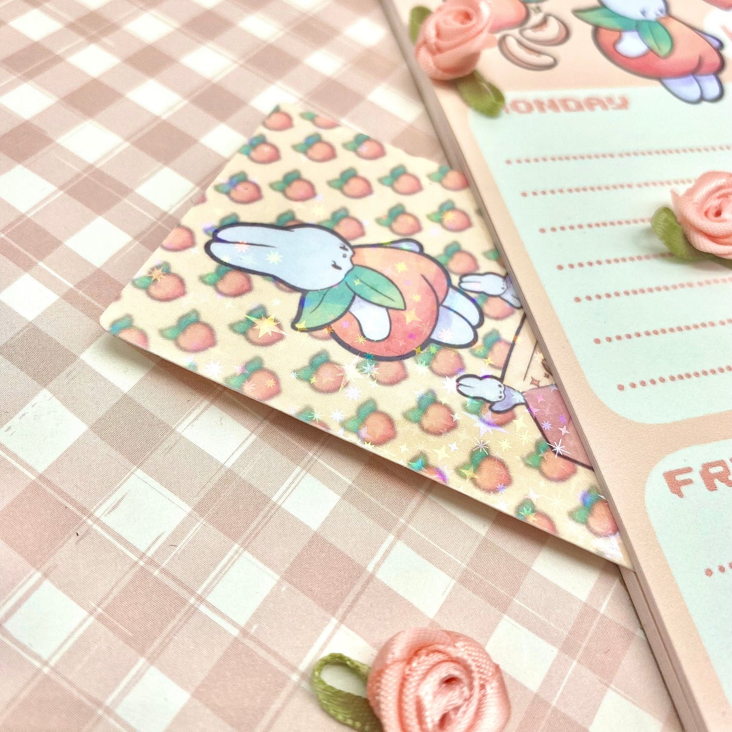 Peaches and Bunnies Holographic Bookmark