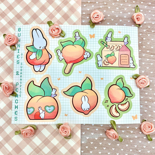 Peaches and Bunnies Sticker Sheet