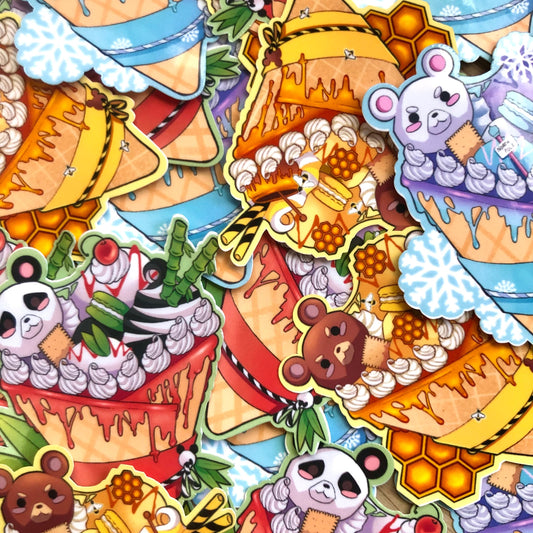 Bear Crepes set of 3 (Honey Bear, Polar Bear and Panda) vinyl sticker