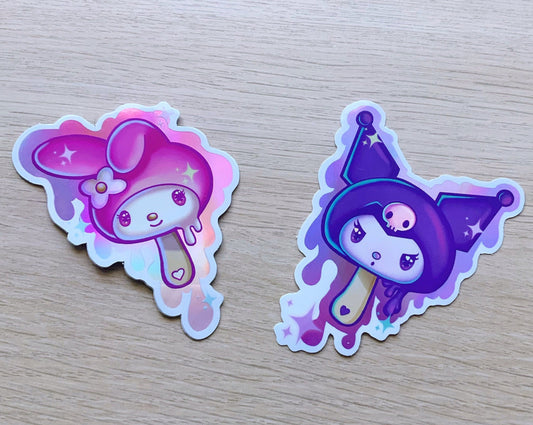 My melody and kuromi holographic vinyl stickers (set of 2)