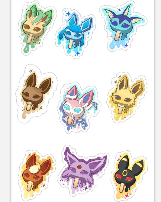 Pokemon eeveelutions ice cream Sticker sheet set of 9 cute laptop decal