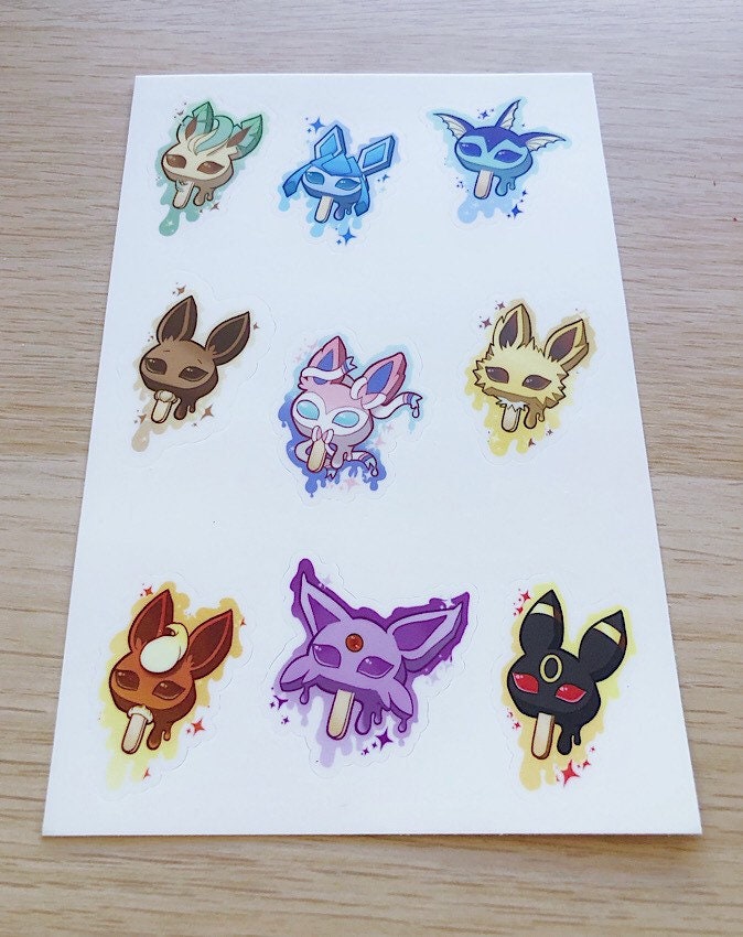 Pokemon eeveelutions ice cream Sticker sheet set of 9 cute laptop decal