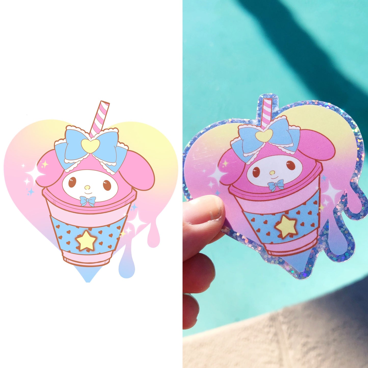 My melody and kuromi Frappuccino (set of 2) glittery vinyl stickers