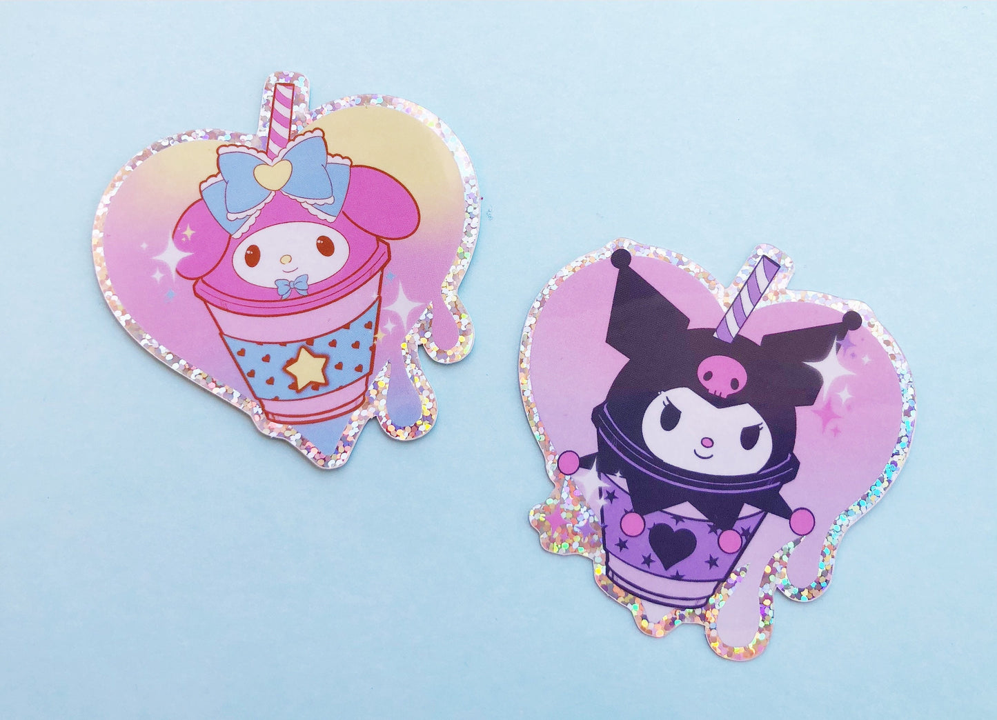 My melody and kuromi Frappuccino (set of 2) glittery vinyl stickers