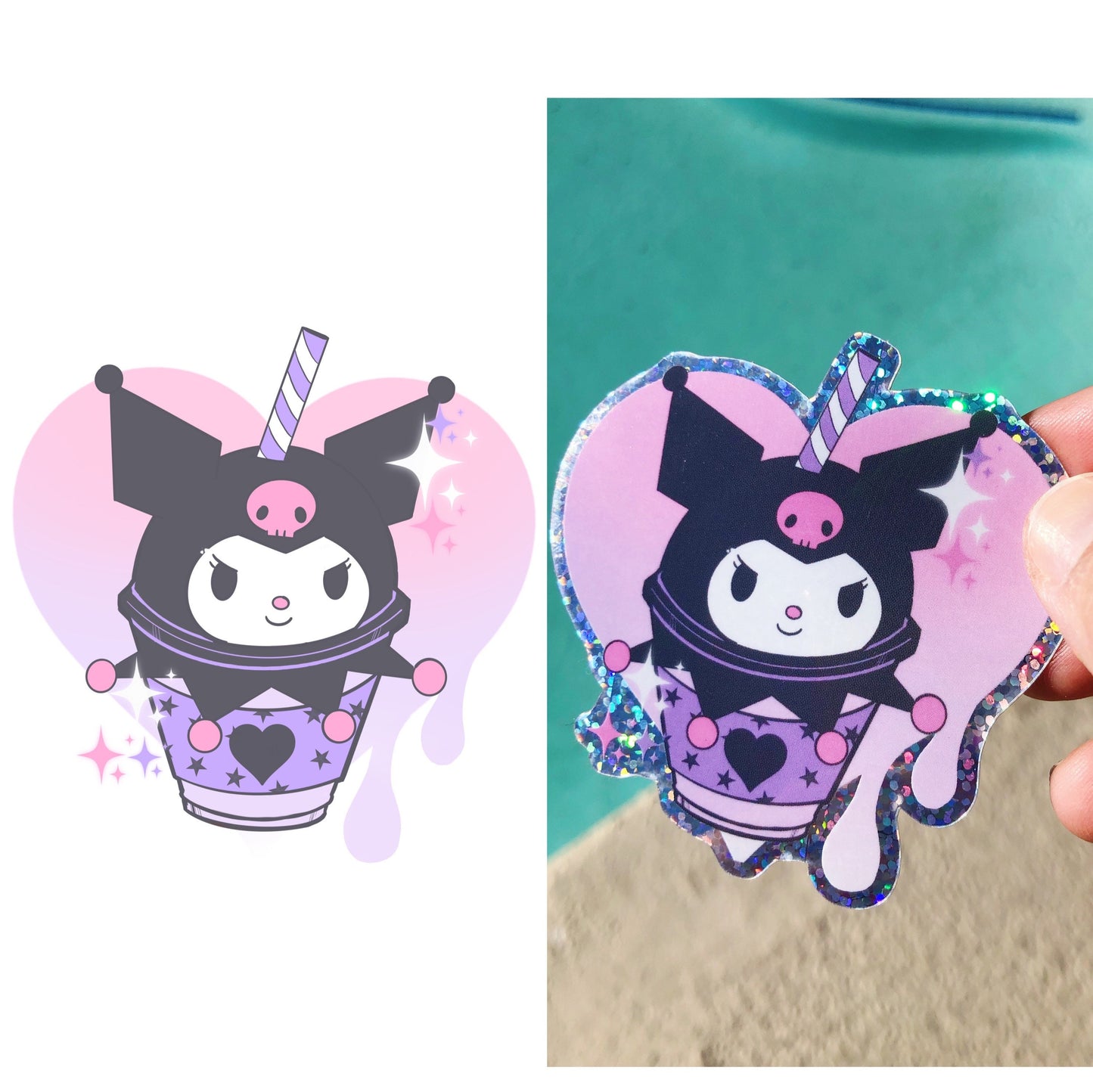 My melody and kuromi Frappuccino (set of 2) glittery vinyl stickers