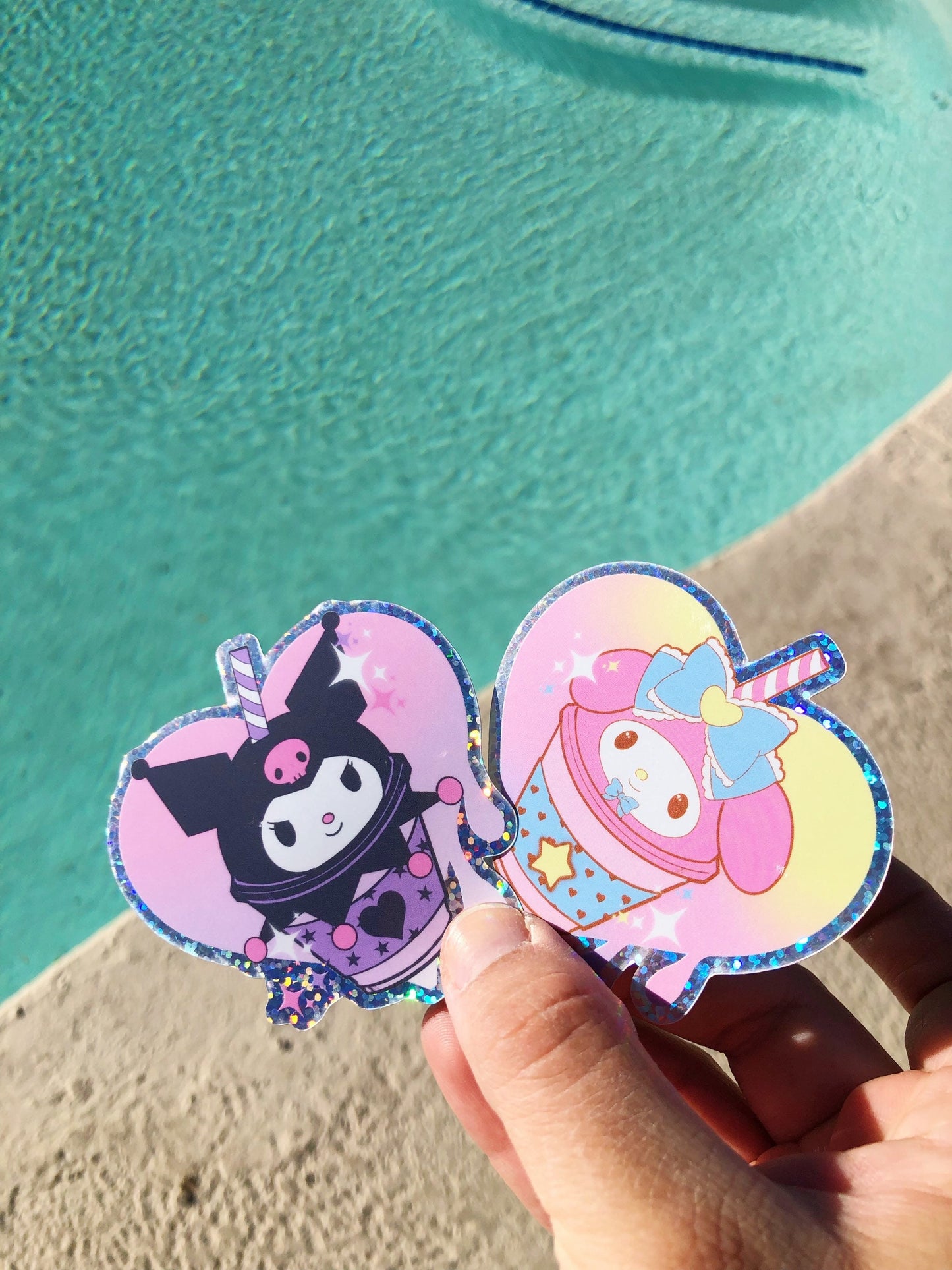 My melody and kuromi Frappuccino (set of 2) glittery vinyl stickers