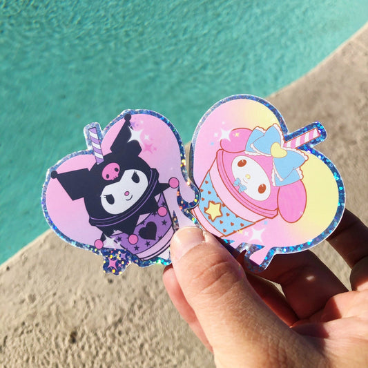 My melody and kuromi Frappuccino (set of 2) glittery vinyl stickers