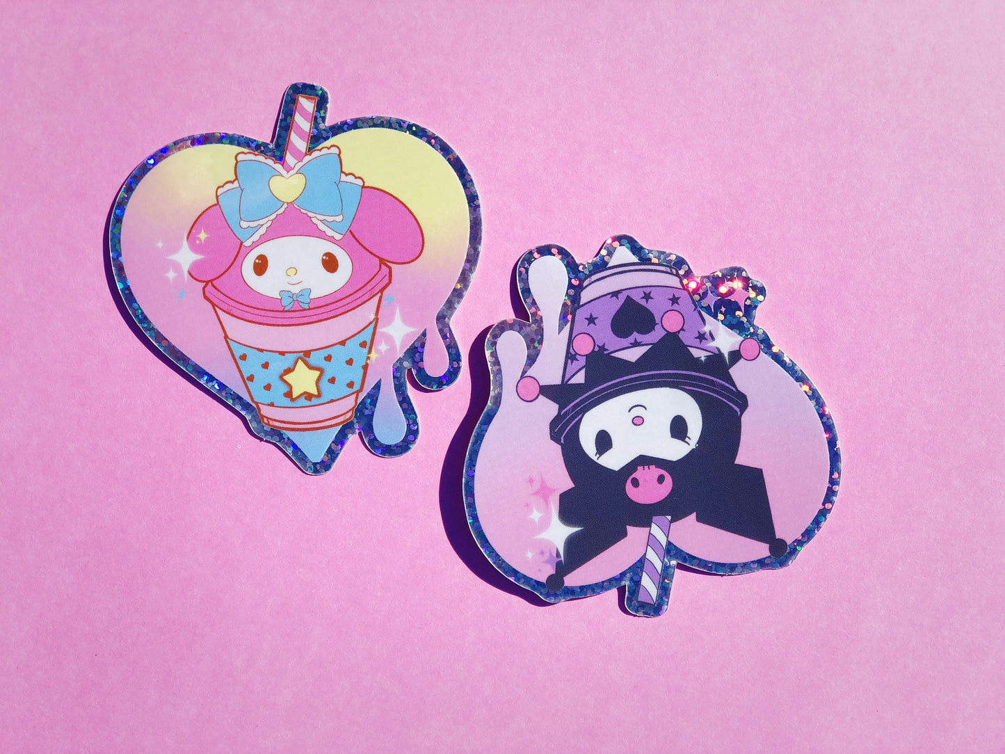 My melody and kuromi Frappuccino (set of 2) glittery vinyl stickers