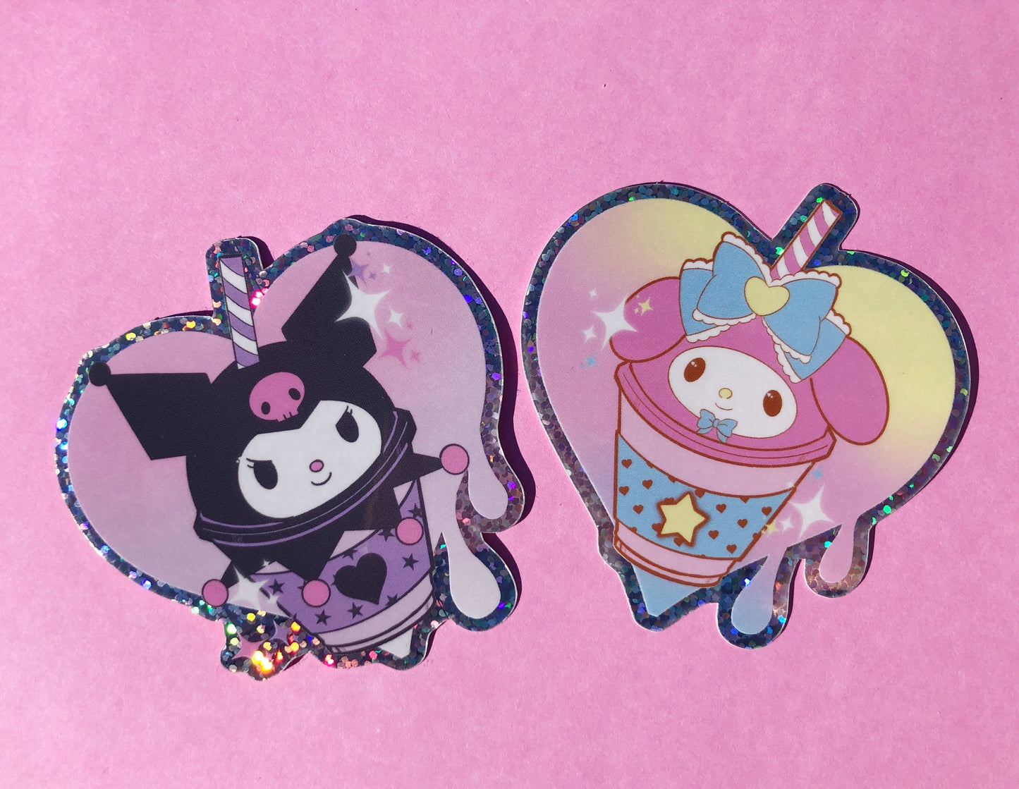 My melody and kuromi Frappuccino (set of 2) glittery vinyl stickers