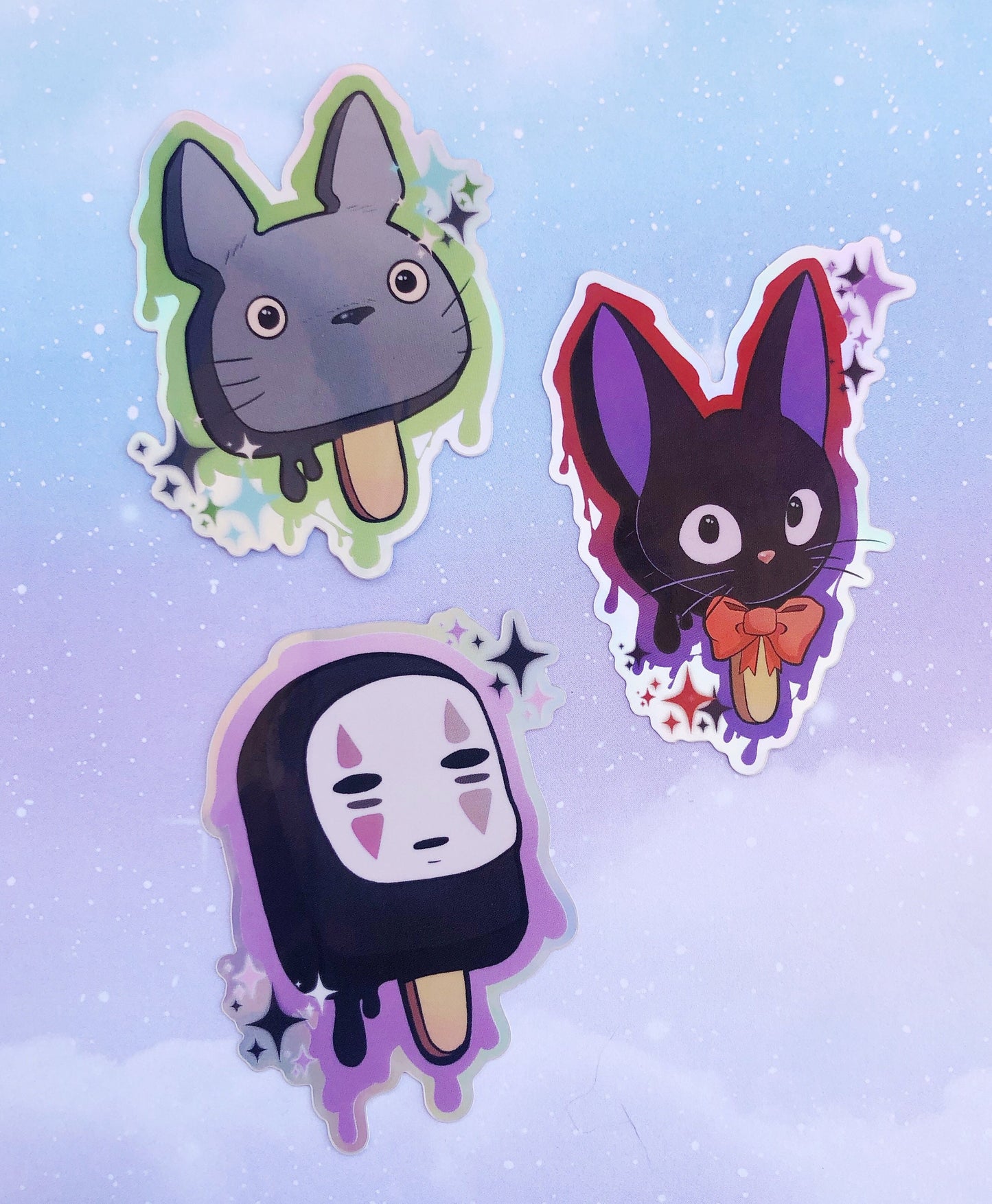 Studio ghibli inspired ice cream pop holographic vinyl stickers pack of 3