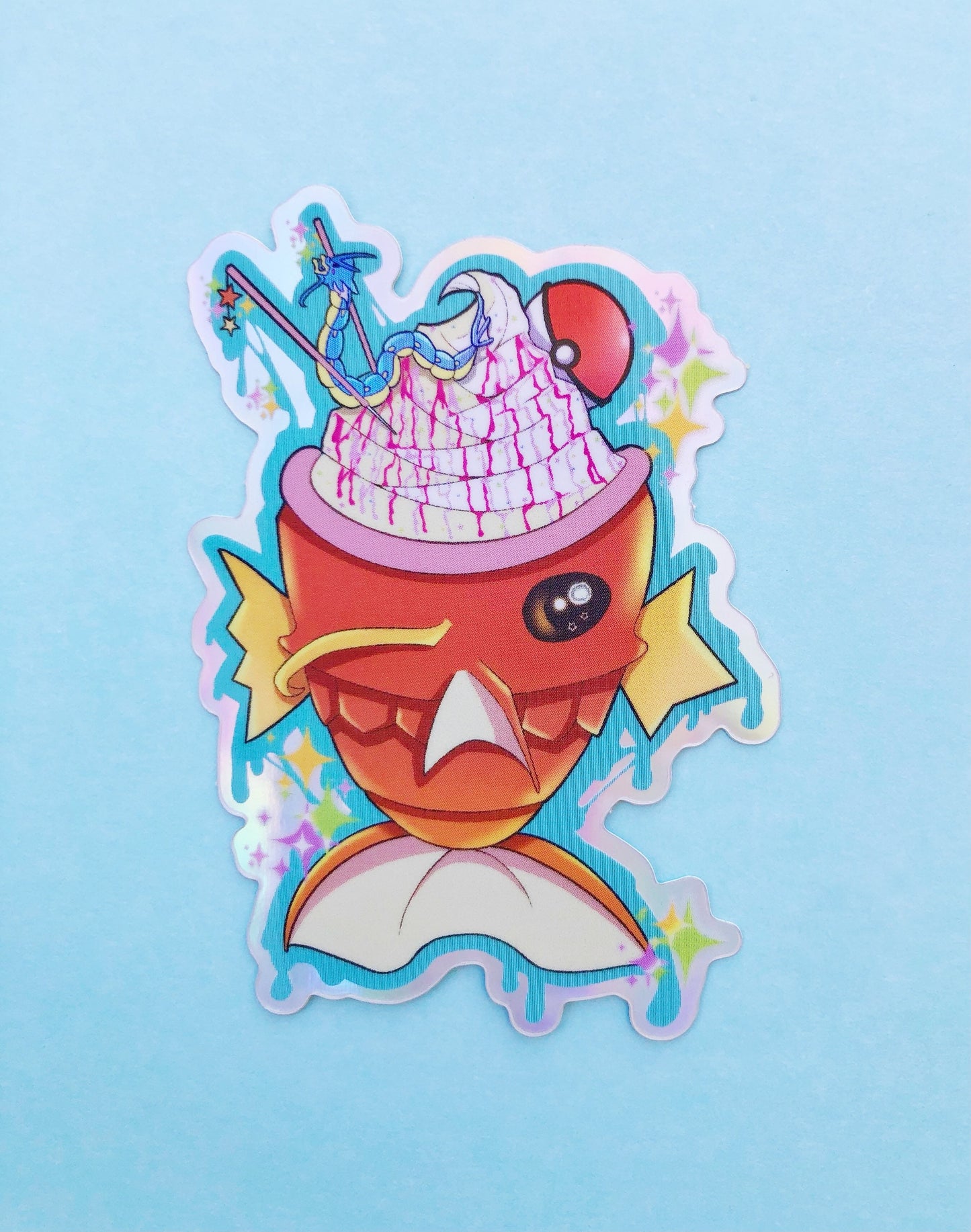 Pokémon inspired Magikarp & Gyarados holographic vinyl sticker