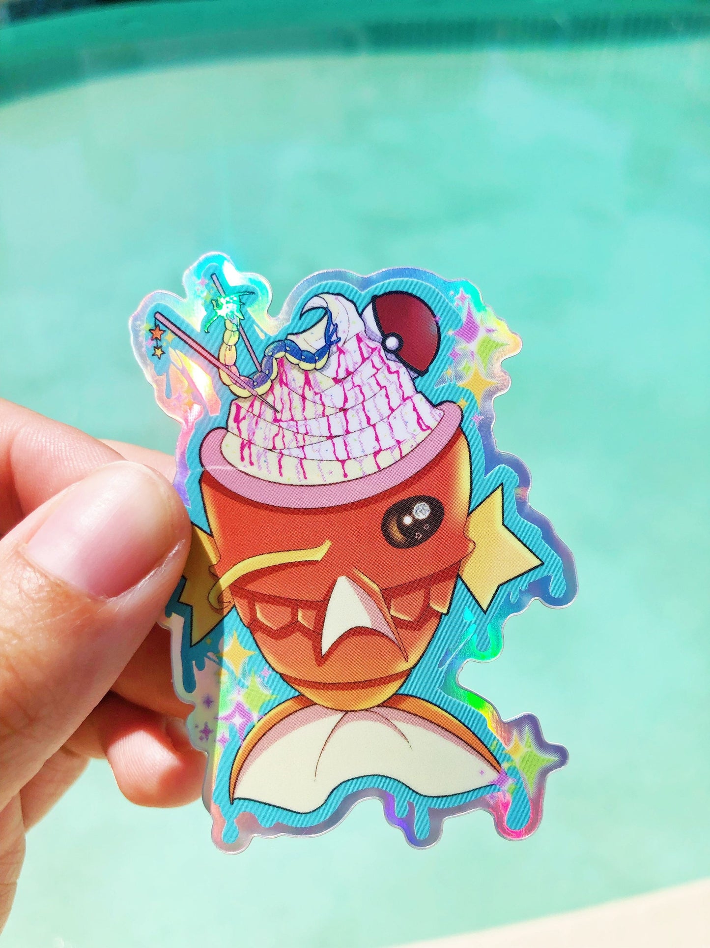 Pokémon inspired Magikarp & Gyarados holographic vinyl sticker