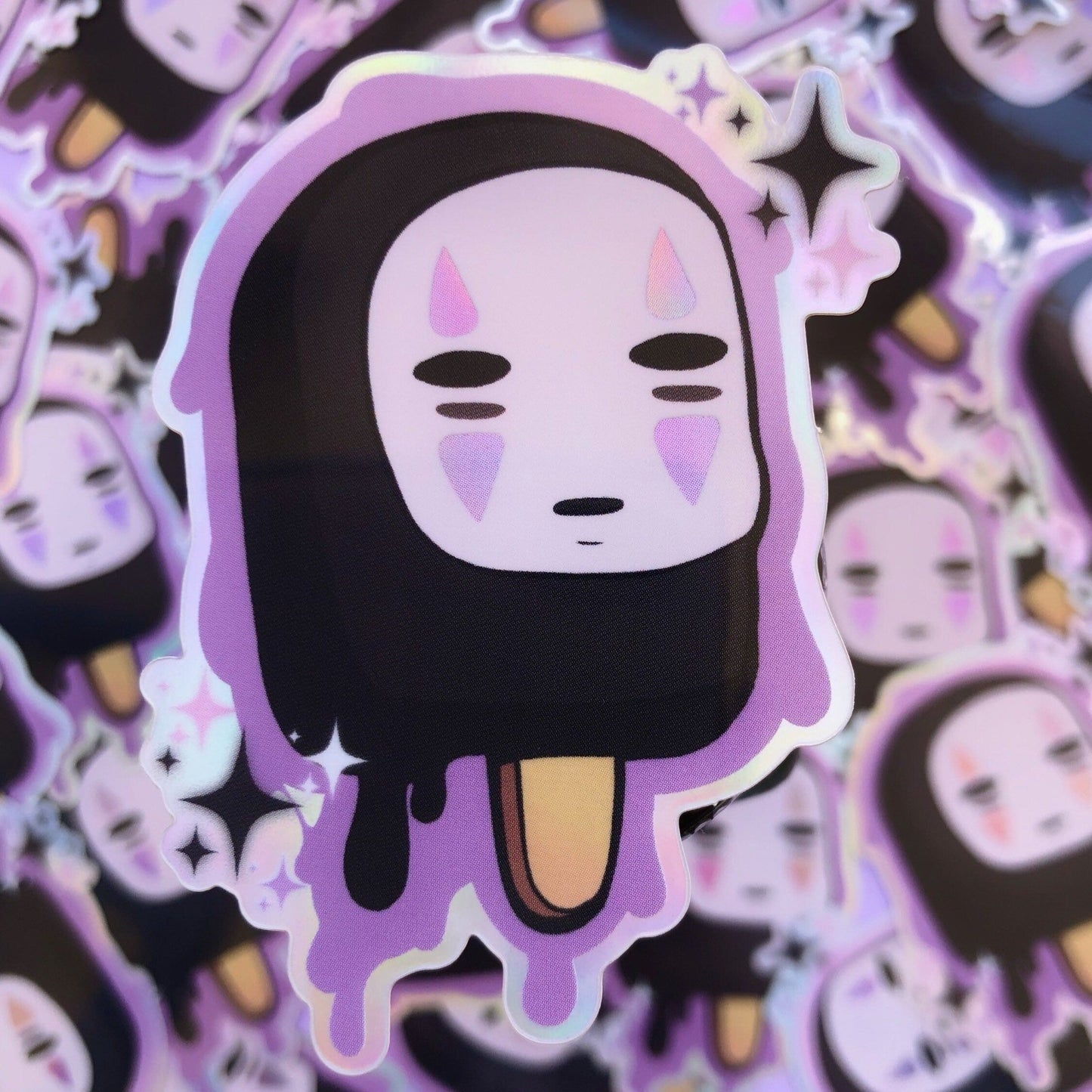 Spirited away no face spirit ice cream pop holographic vinyl sticker