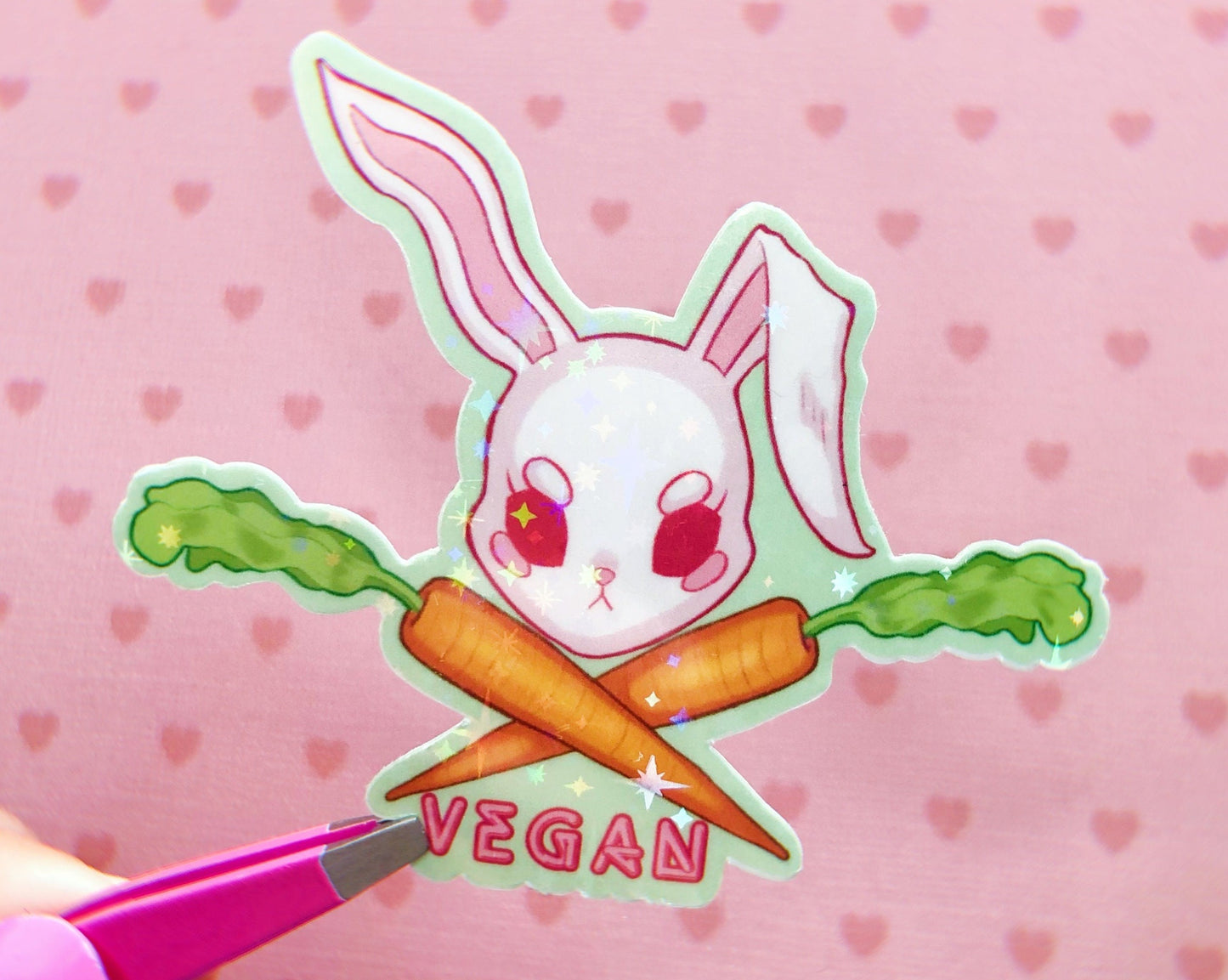 Vegan bunny holographic vinyl sticker