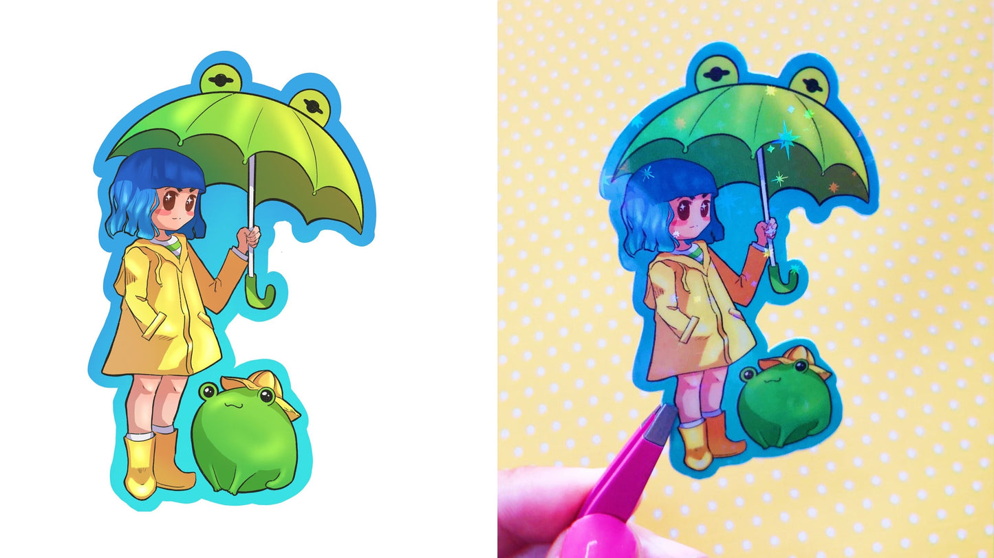 Froggy friends holographic vinyl sticker