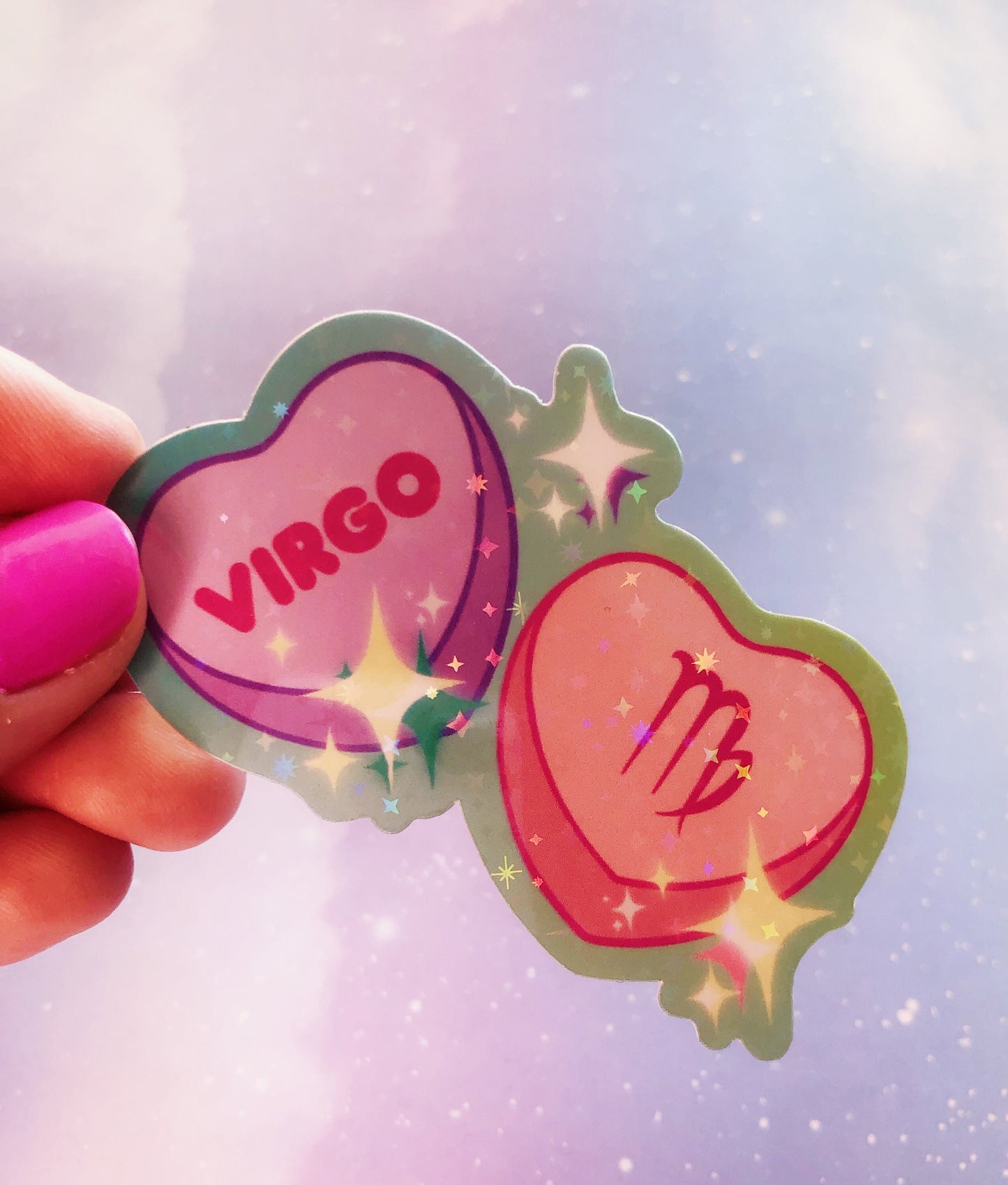 Zodiac Sign Sweethearts Holographic vinyl stickers