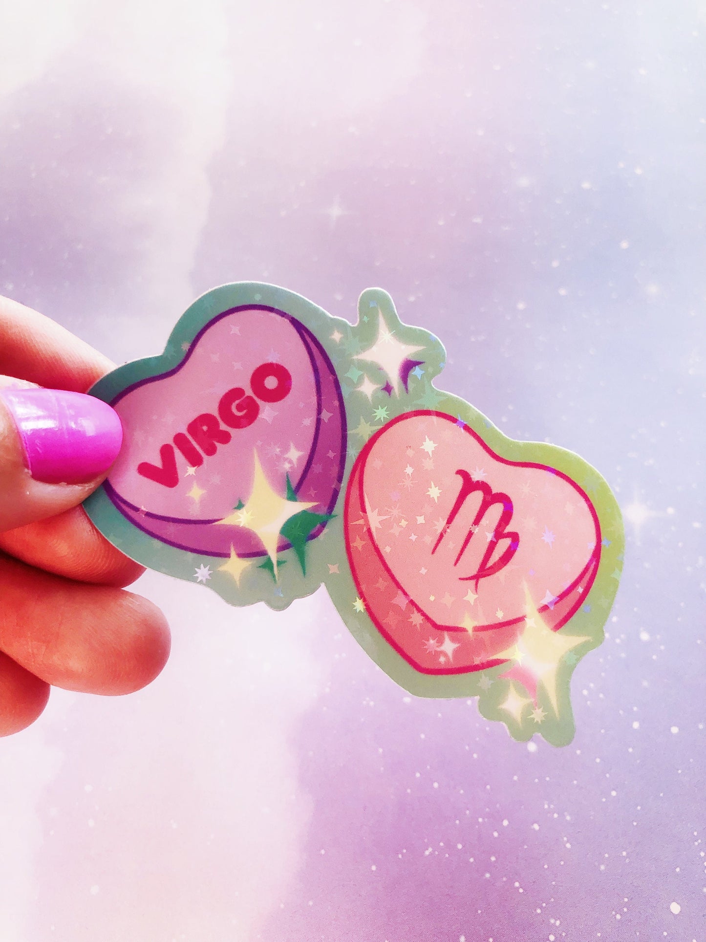 Zodiac Sign Sweethearts Holographic vinyl stickers