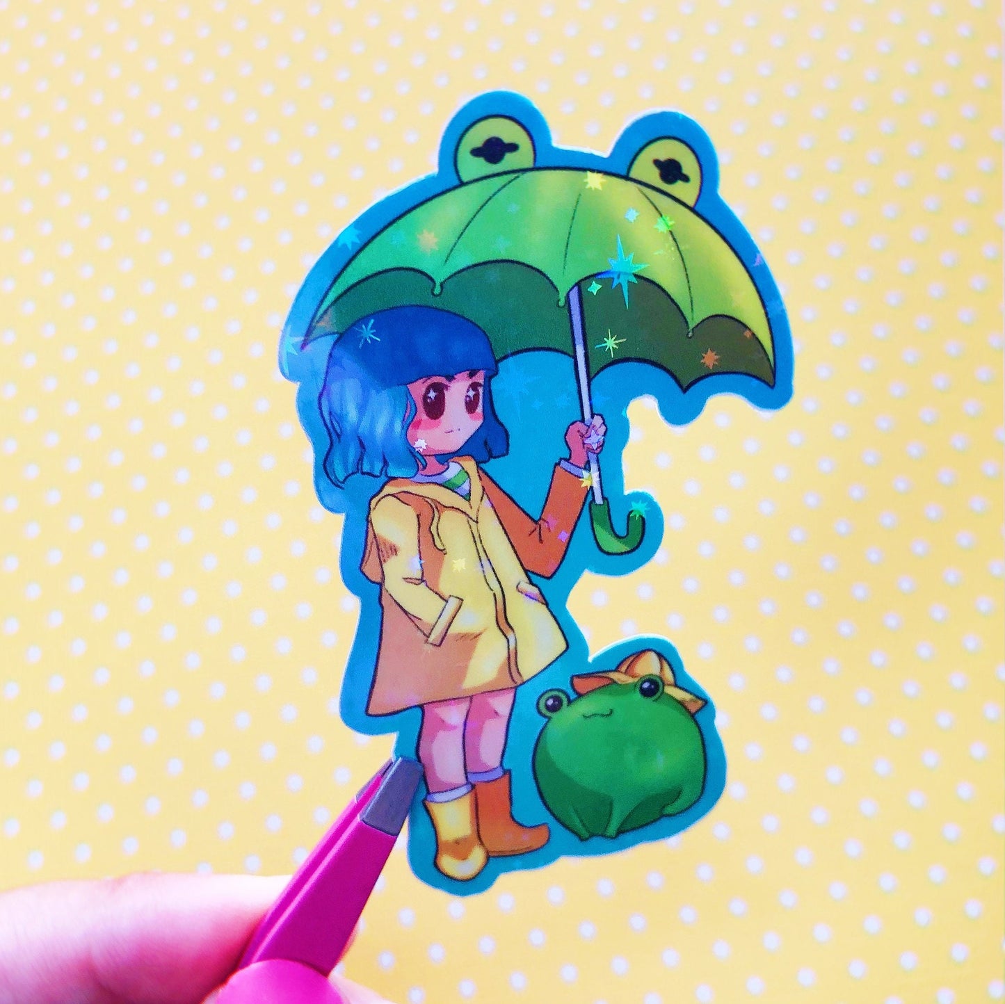 Froggy friends holographic vinyl sticker