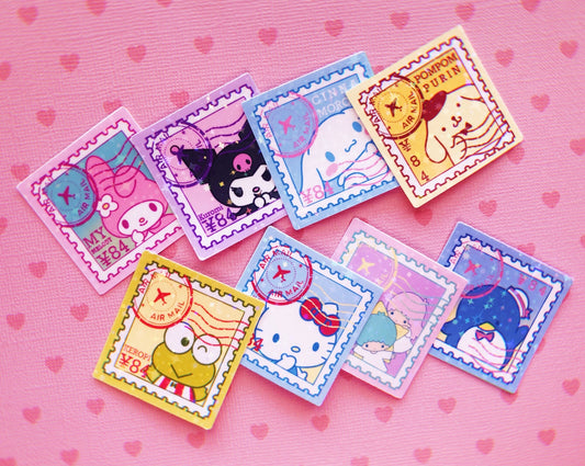 Sanrio Postage Stamp Mock ups Holographic vinyl sticker pack of 8